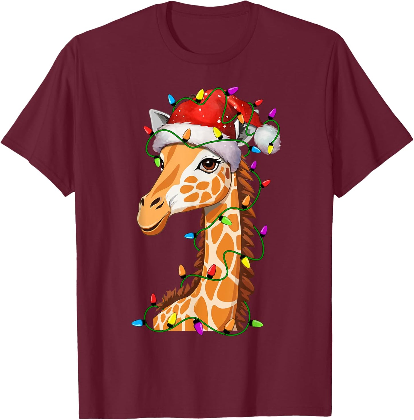 Giraffe Santa Christmas Tree Lighting Xmas Funny T-Shirt - T-Shirt | Maroon
