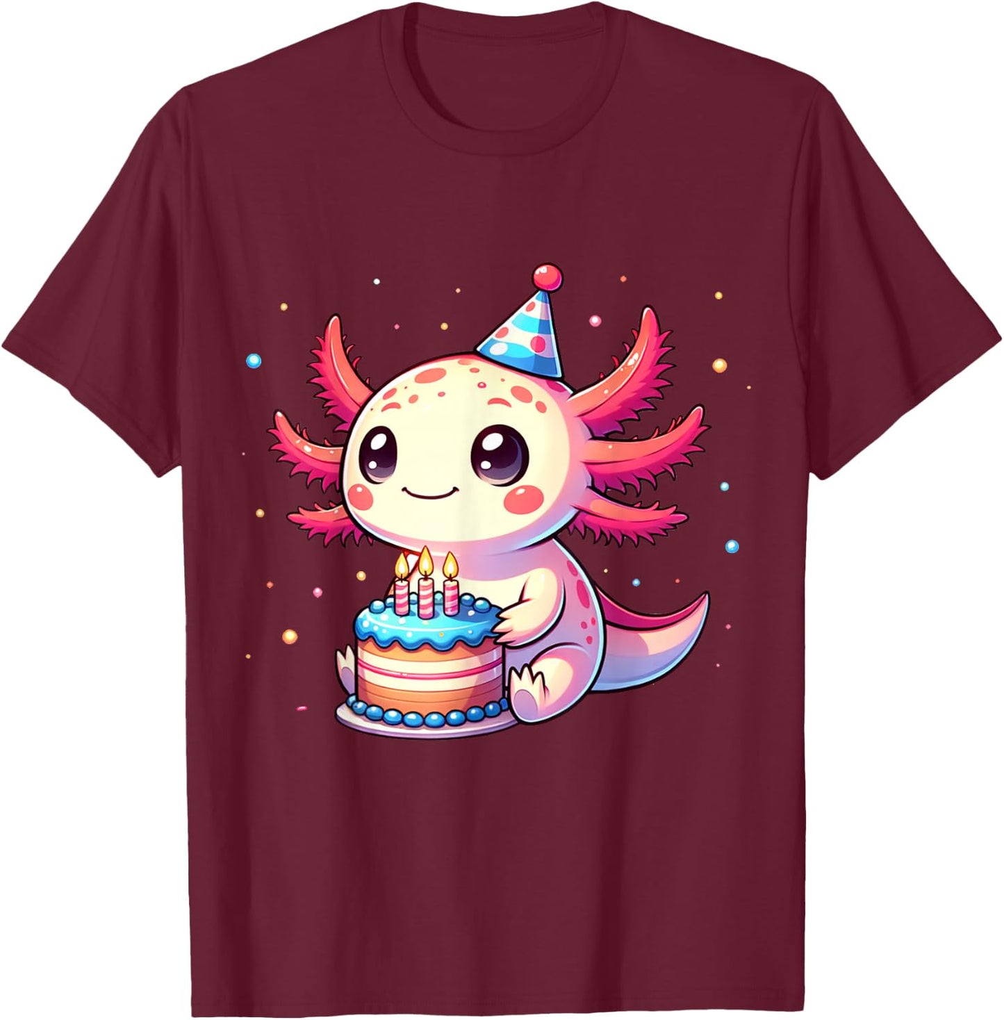 Funny Axolotl Birthday Party Design For Axolotl Lover T-Shirt - T-Shirt | Maroon