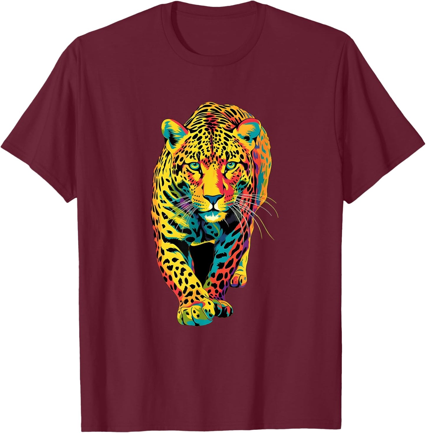 Colorful Rainbow Jaguar Abstract Graphic T-Shirt - T-Shirt | Maroon