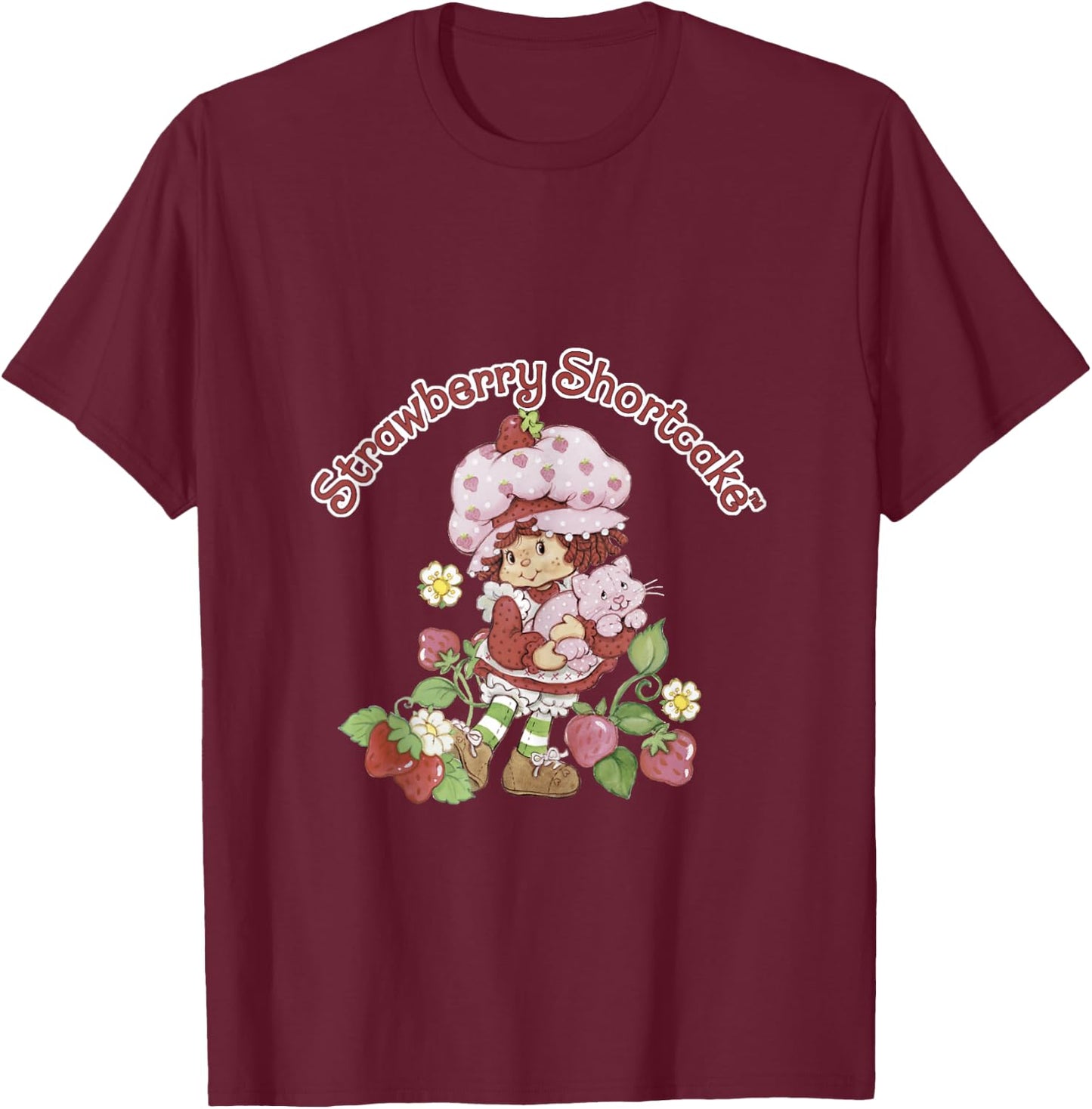 Strawberry Shortcake & Custard Berry Cute Vintage T-Shirt - T-Shirt | Maroon