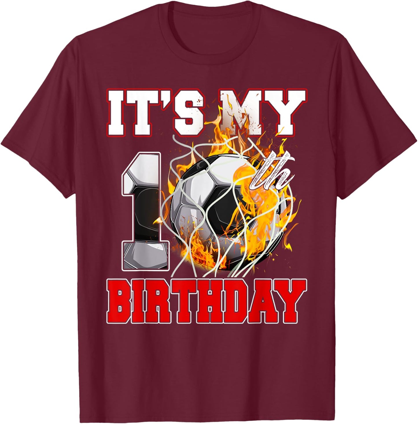 Funny It's My 10th Birthday 10 Years Old Soccer Ball Boys T-Shirt - T-Shirt | Maroon