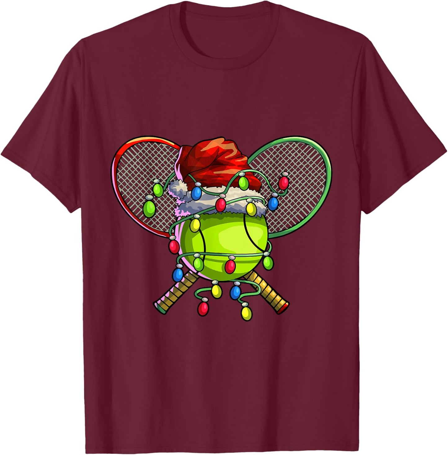 Christmas Tennis Xmas Christmas Tree Lights Tennis Player T-Shirt - T-Shirt | Maroon