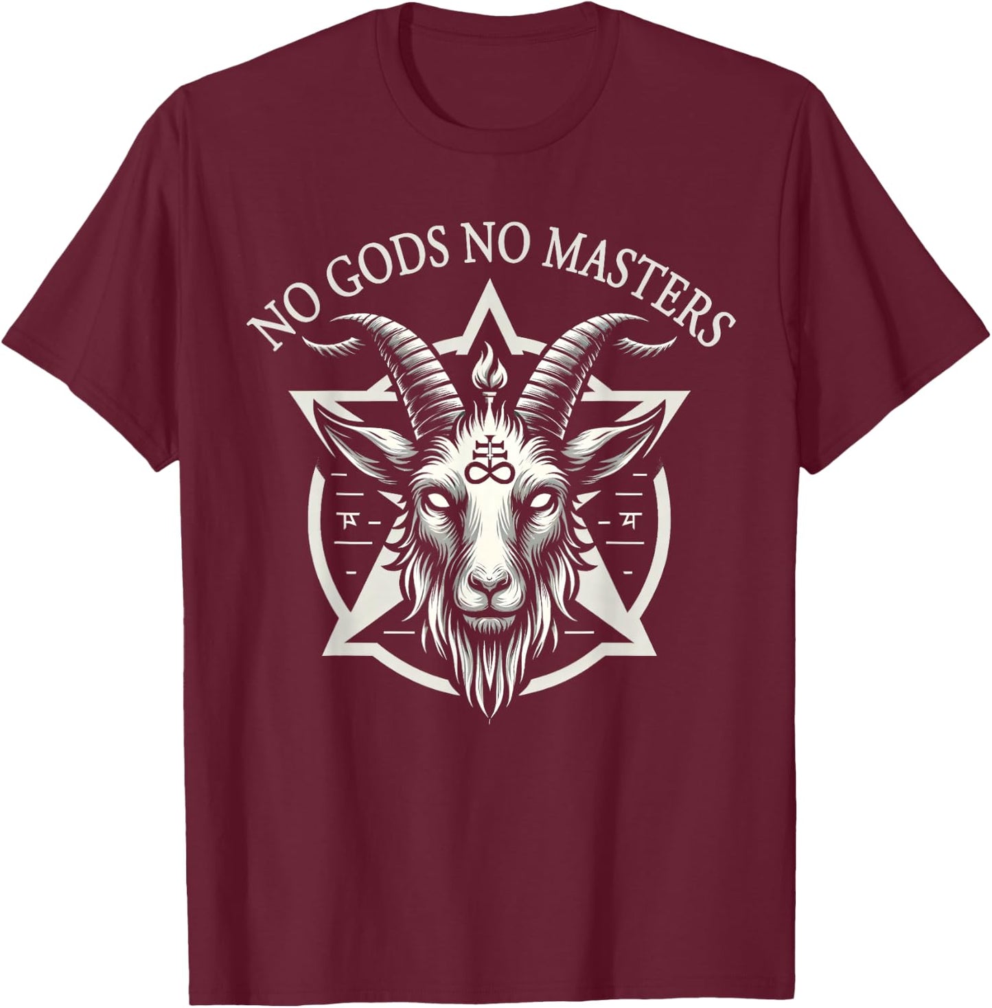 No Gods No Masters Satanic Baphomet Devil T-Shirt - T-Shirt | Maroon