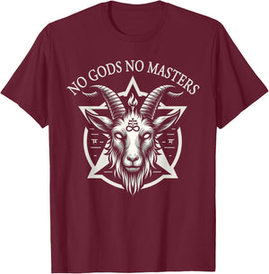 No Gods No Masters Satanic Baphomet Devil T-Shirt - T-Shirt | Maroon