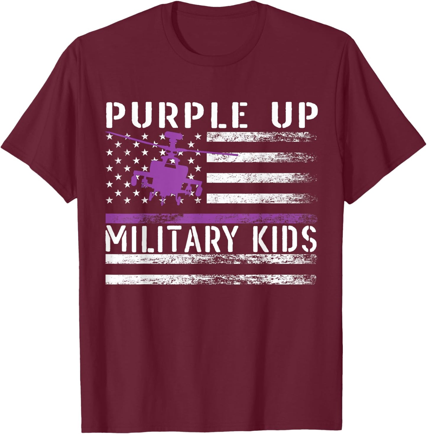 Purple Up Military Kids Helicopter Pilot Military Child Flag T-Shirt - T-Shirt | Maroon
