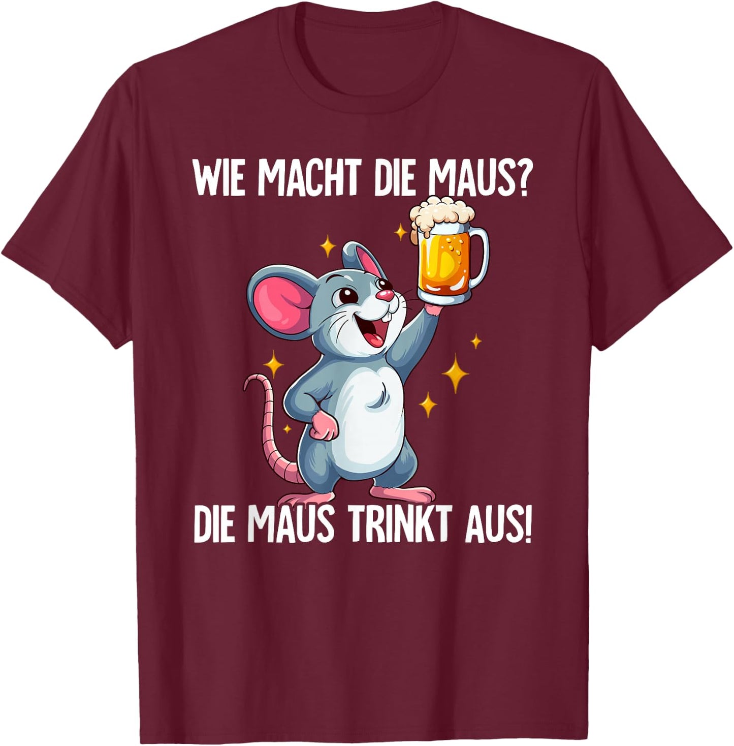 with German Text "Wie Macht Die, black T-Shirt - T-Shirt | Maroon
