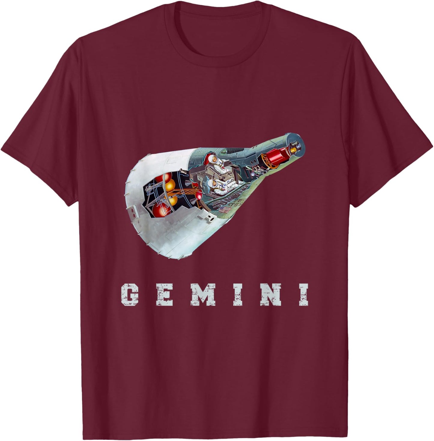 Gemini Retro Astronaut Space Capsule T-Shirt - T-Shirt | Maroon