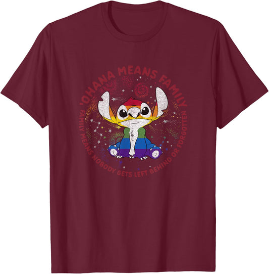 Disney Lilo & Stich Ohana Pride Circle Short Sleeve T-Shirt - T-Shirt | Maroon