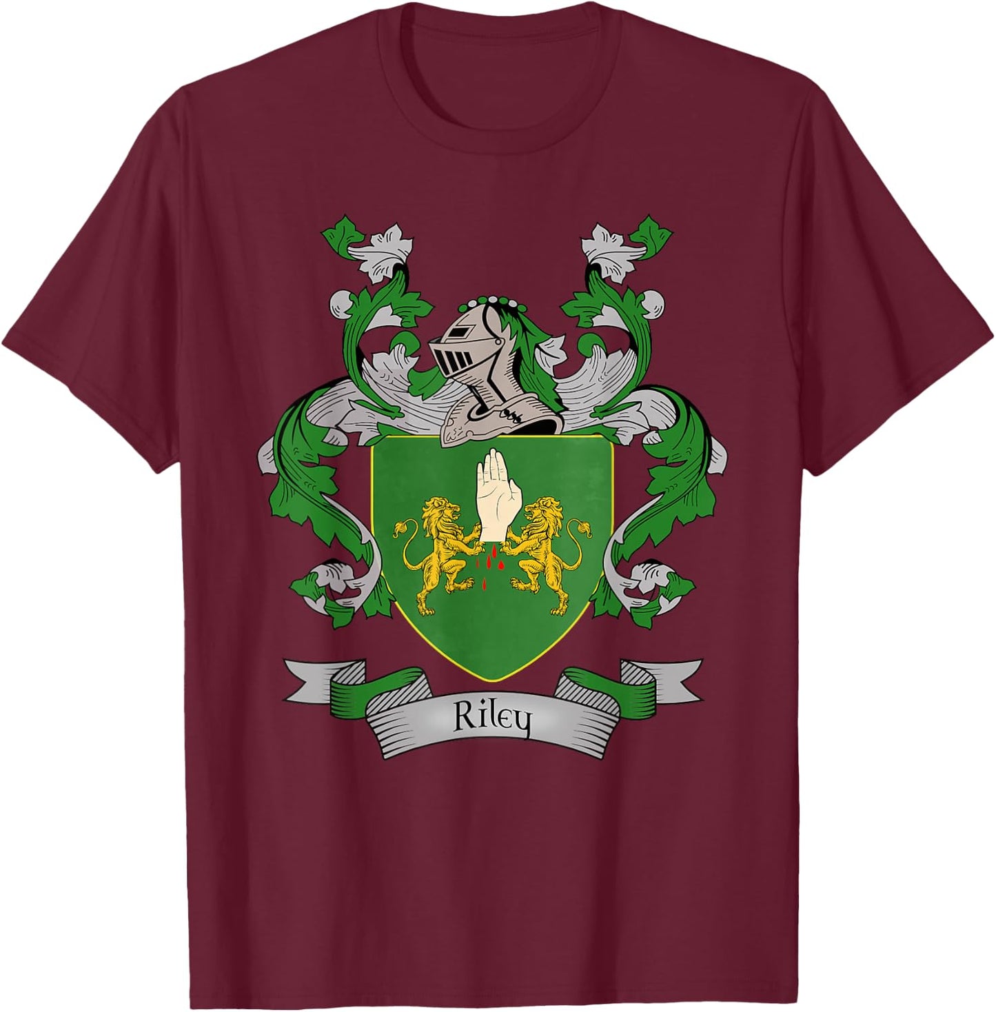 Riley Coat of Arms | Riley Surname Family Crest T-Shirt - T-Shirt | Maroon