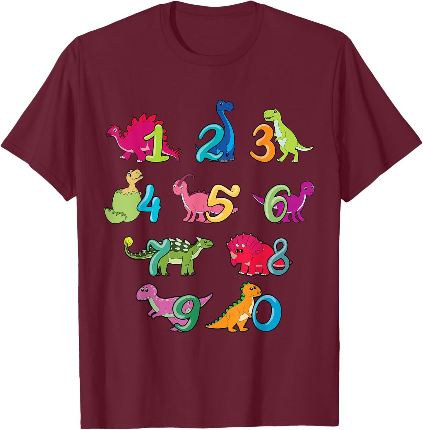 Dinosaurs Kawaii Cute Numbers Love Maths Day Numbers Day T-Shirt - T-Shirt | Maroon