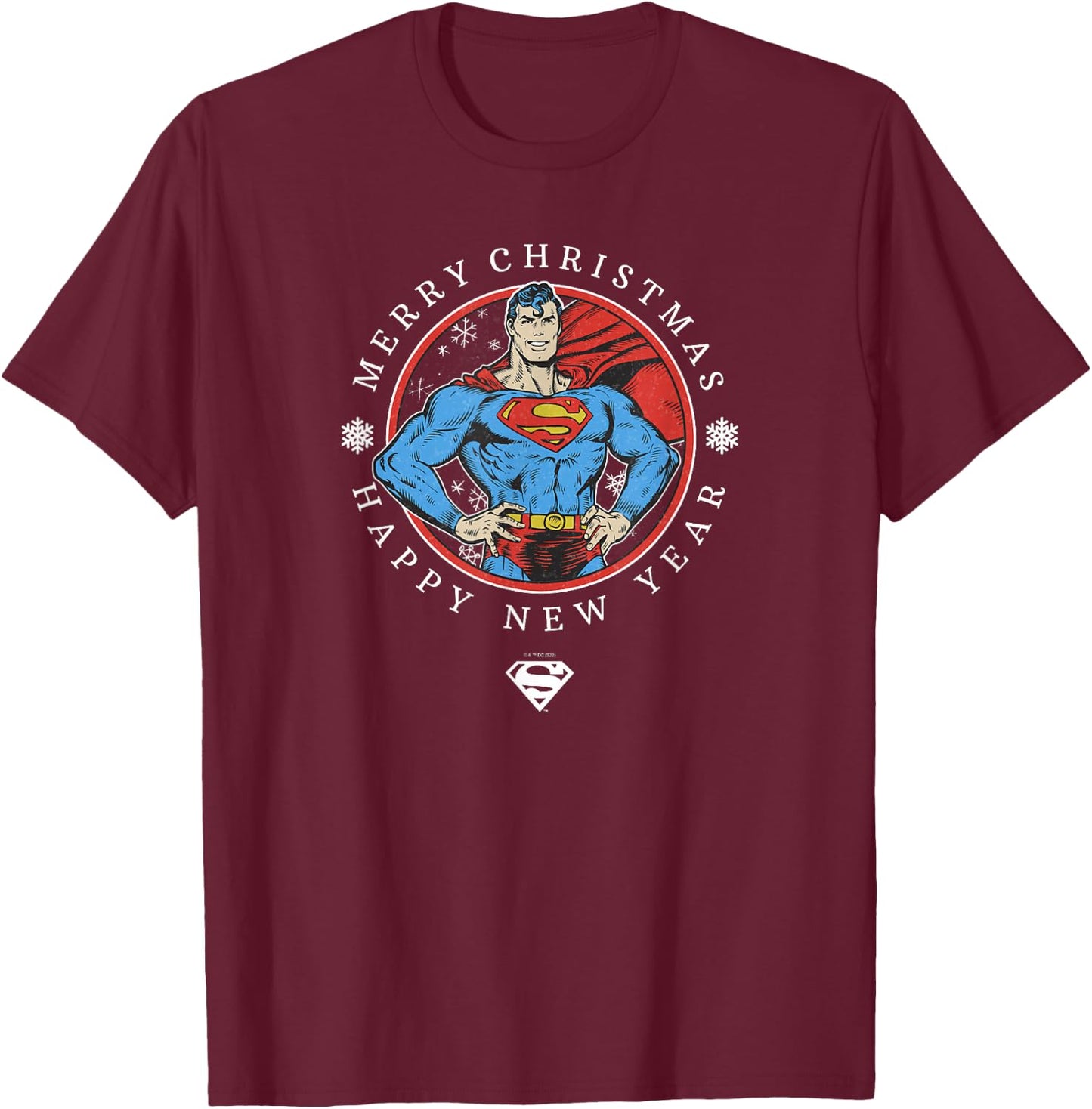 DC Comics Christmas New Year Superman Circle Stance T-Shirt - T-Shirt | Maroon