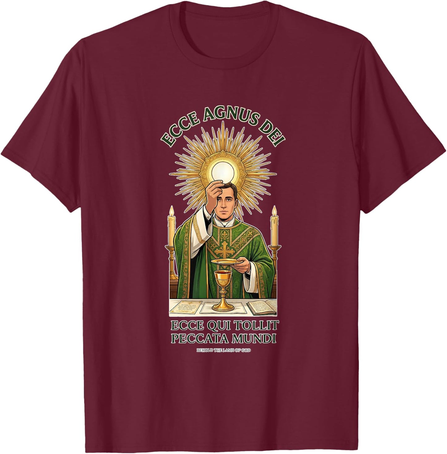 Consécration eucharistique Traditionnelle Latine Messe Catholique T-Shirt - T-Shirt | Maroon