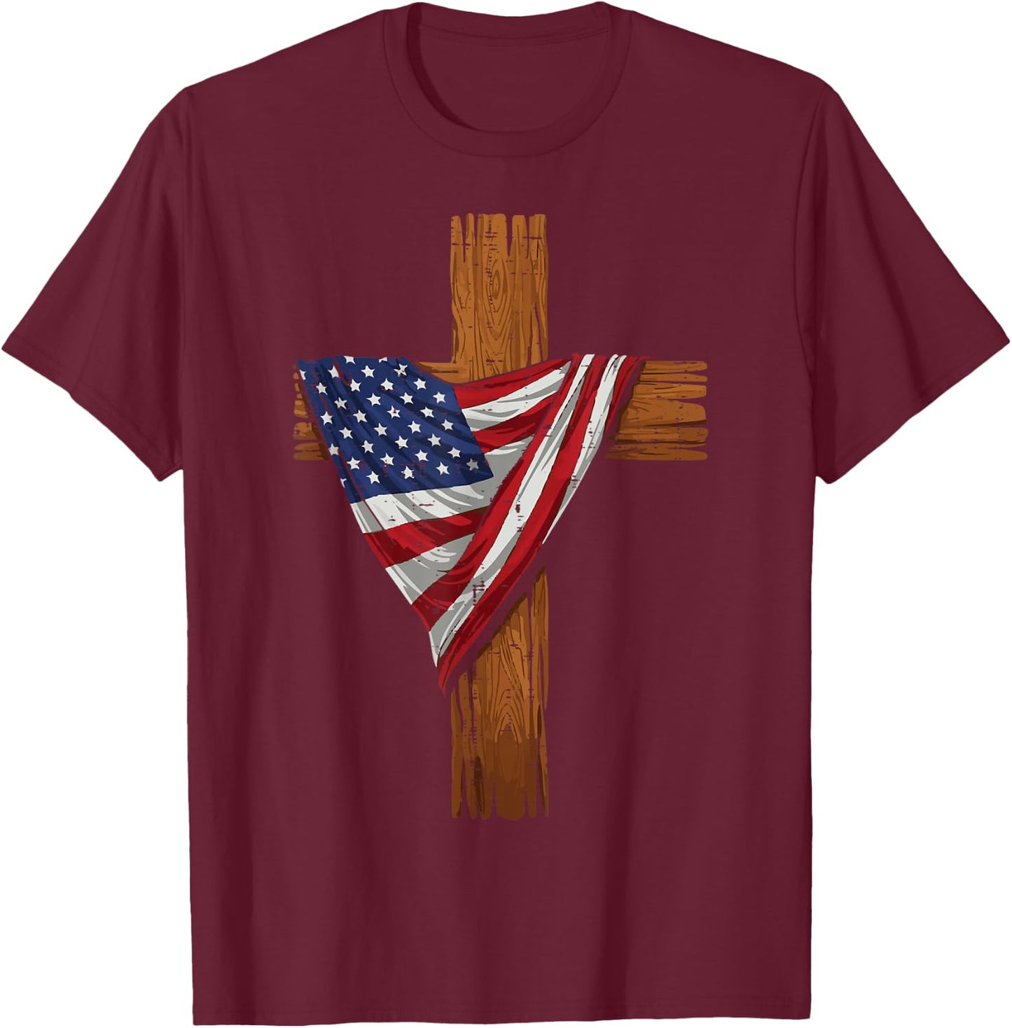 4th Of July Christian Cross US Flag Patriot Men Women Kids T-Shirt - T-Shirt | Maroon