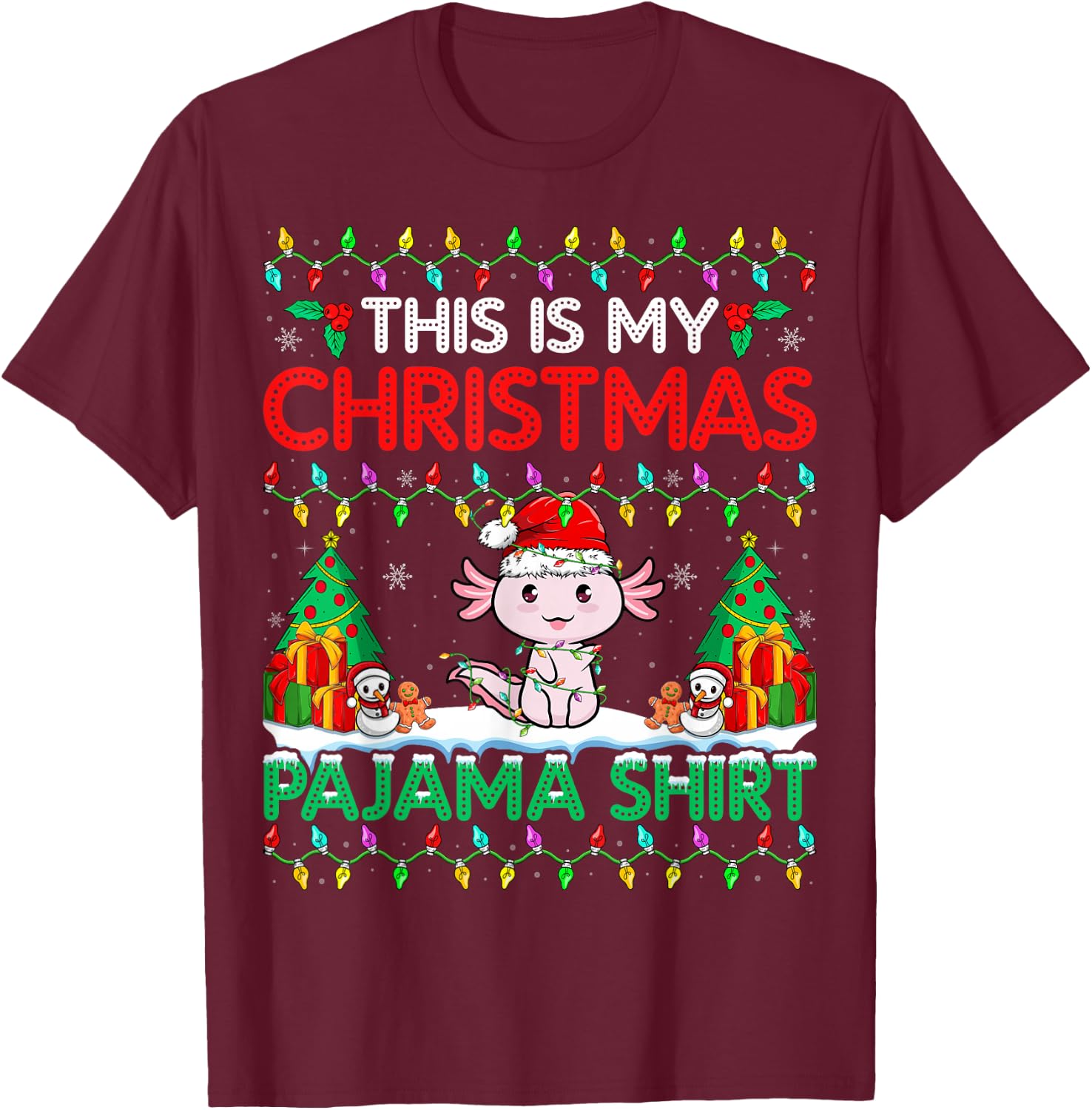 Axolotl Christmas Santa Hat Pajama Shirt Axolotl Lover Xmas T-Shirt - T-Shirt | Maroon