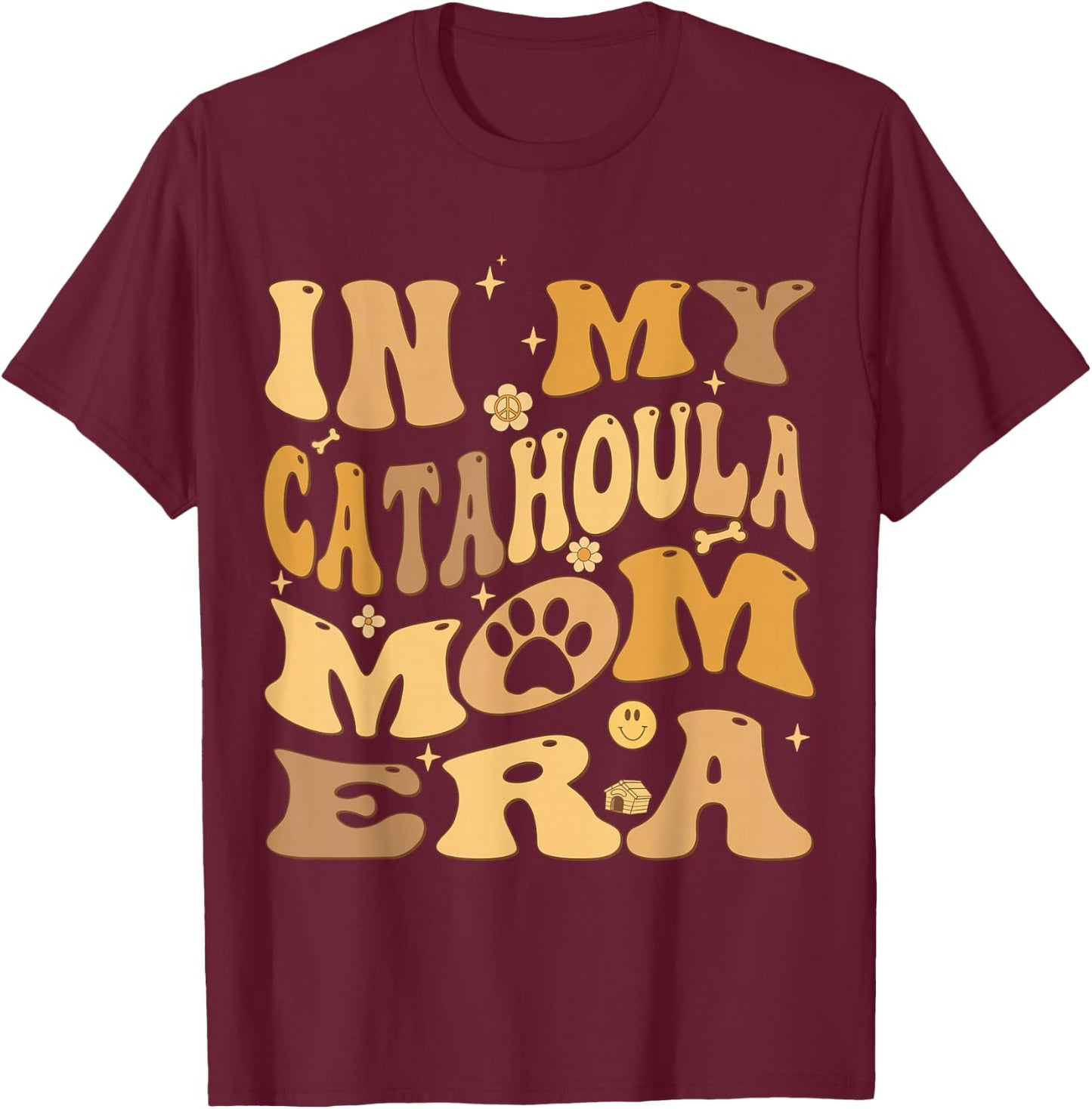 In My Catahoula Mom Era Groovy Catahoula Leopard Dog Owner T-Shirt - T-Shirt | Maroon