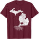 Michigan Roots Shirt: I Love Michigan With Roots T-Shirt - T-Shirt | Maroon