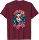 Dia de los Muertos Head Mexican Woman Mexico Sugar Skull , Black, Female X-Small T-Shirt - T-Shirt | Maroon