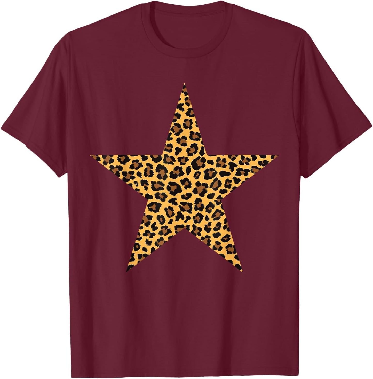 Leopard Print Star - Leopard Star T-Shirt - T-Shirt | Maroon
