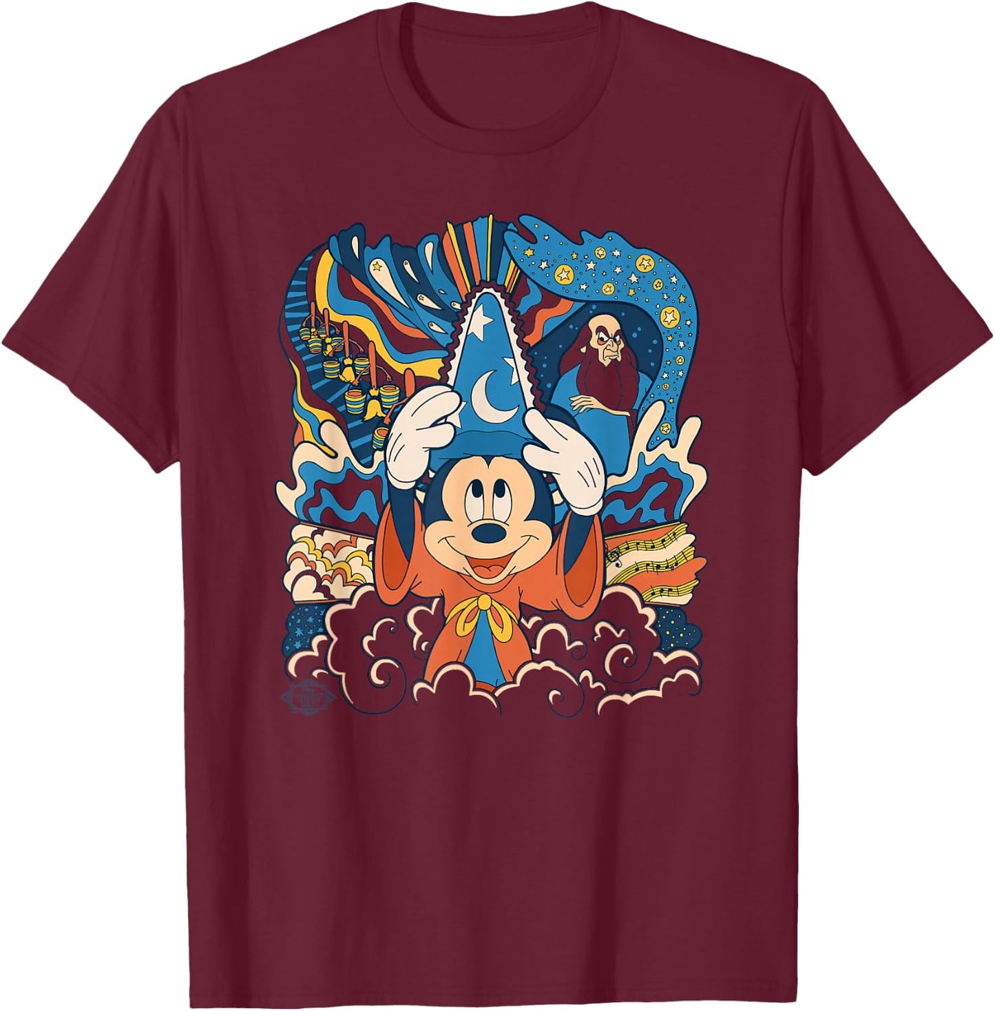 Disney Fantasia Mickey Mouse Sorcerer’s Apprentice Retro T-Shirt - T-Shirt | Maroon