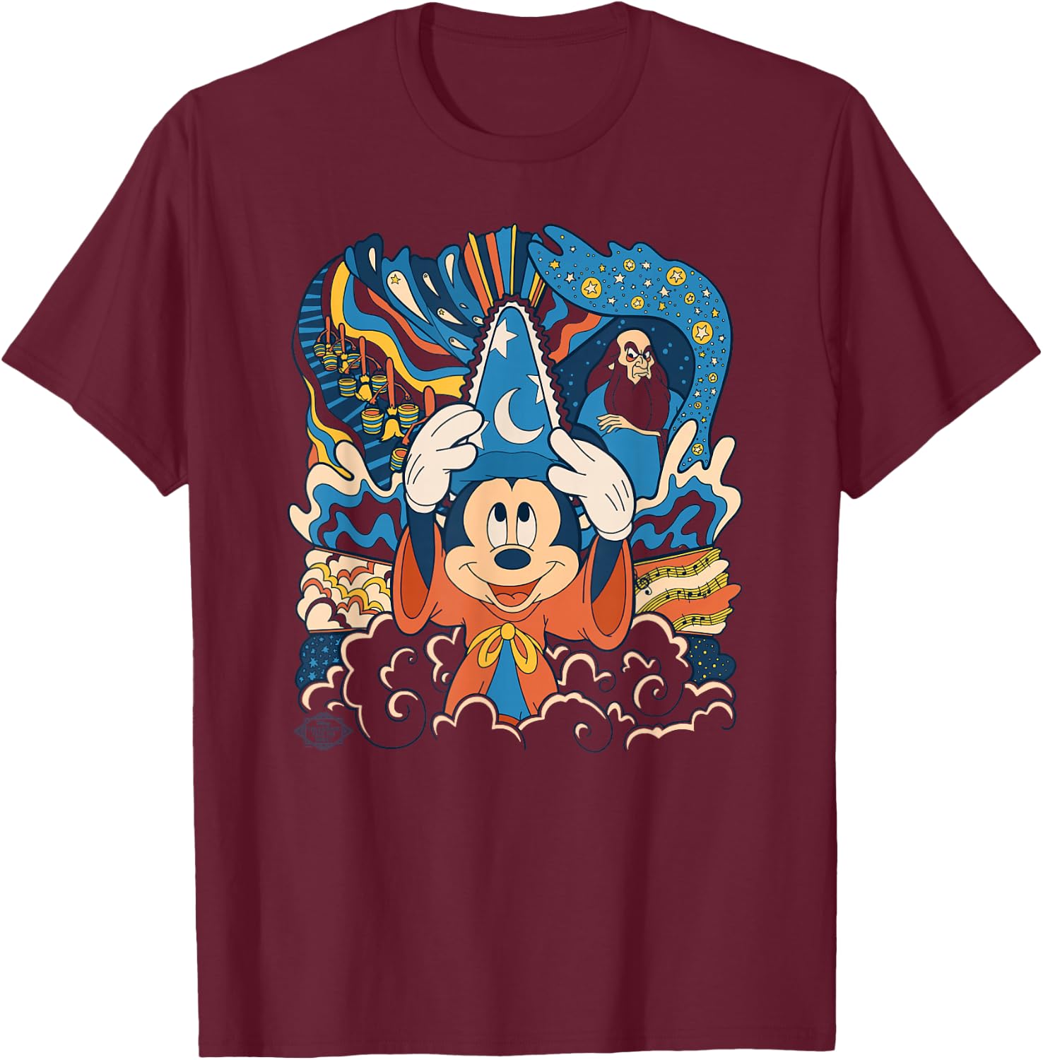 Disney Fantasia Mickey Mouse Sorcerer’s Apprentice Retro T-Shirt - T-Shirt | Maroon
