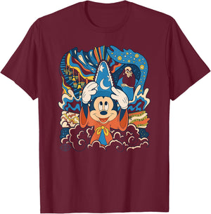 Disney Fantasia Mickey Mouse Sorcerer’s Apprentice Retro T-Shirt - T-Shirt | Maroon