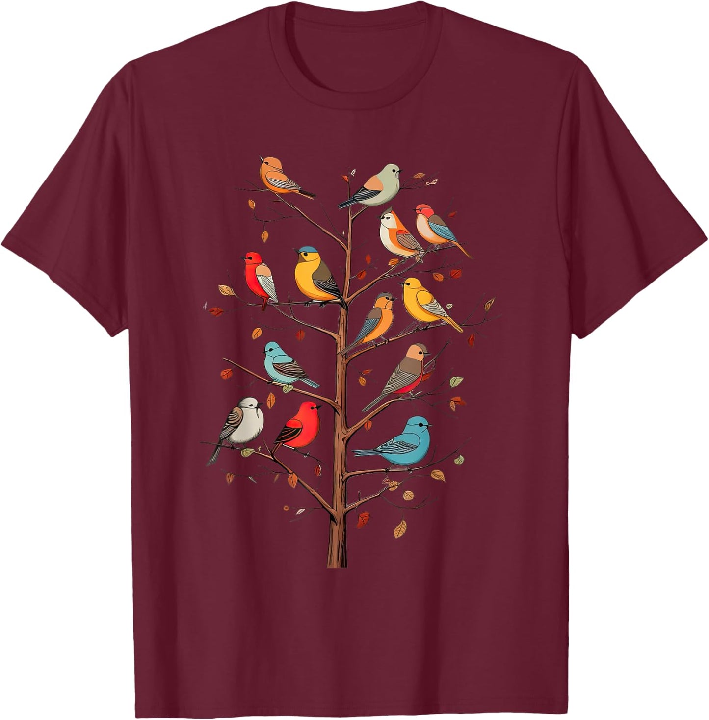 Birds On A tree Branch Birding Bird Watching Bird T-Shirt - T-Shirt | Maroon