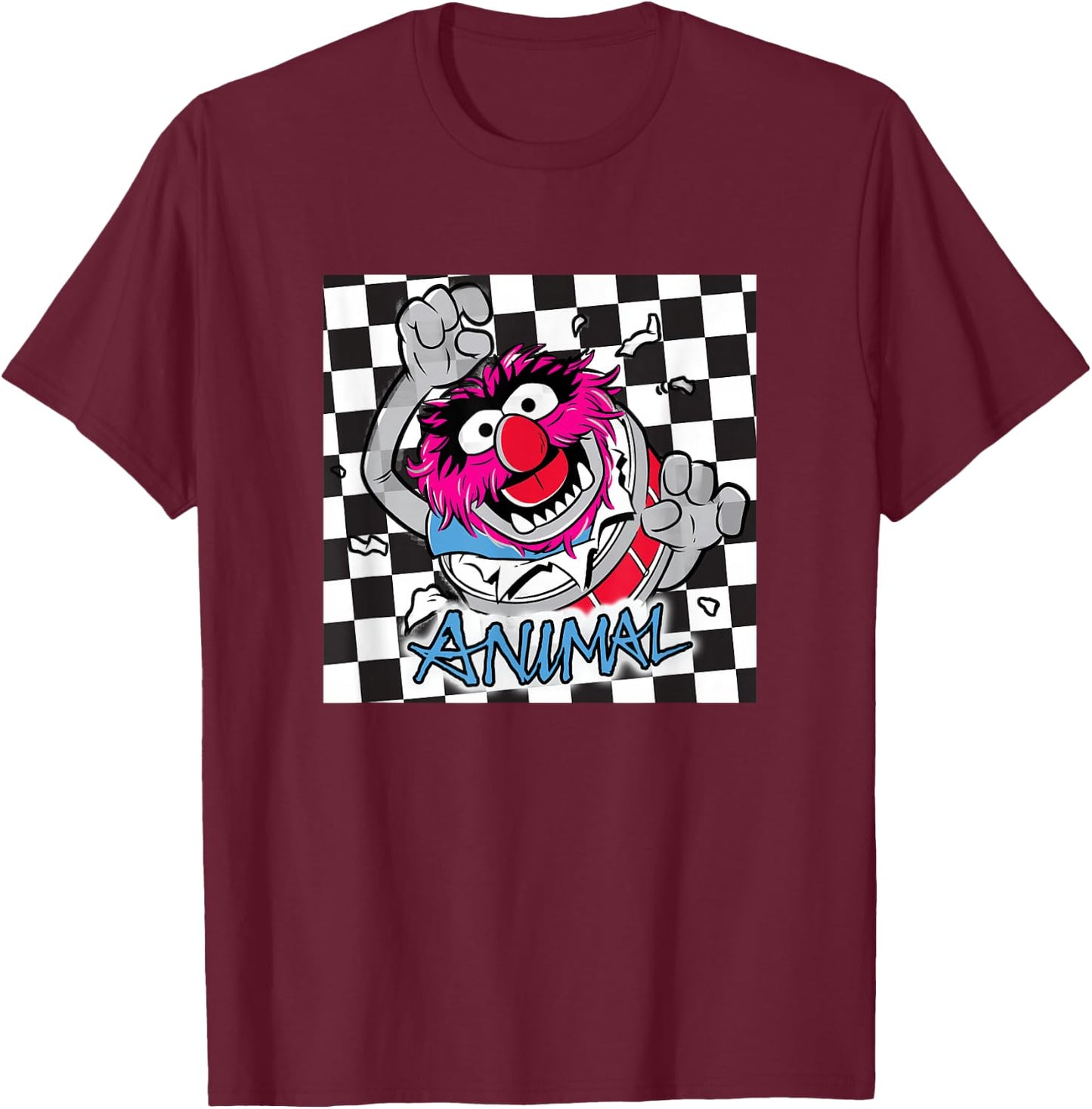 Disney The Muppets Rockstar Animal Checkerboard Portrait T-Shirt - T-Shirt | Maroon