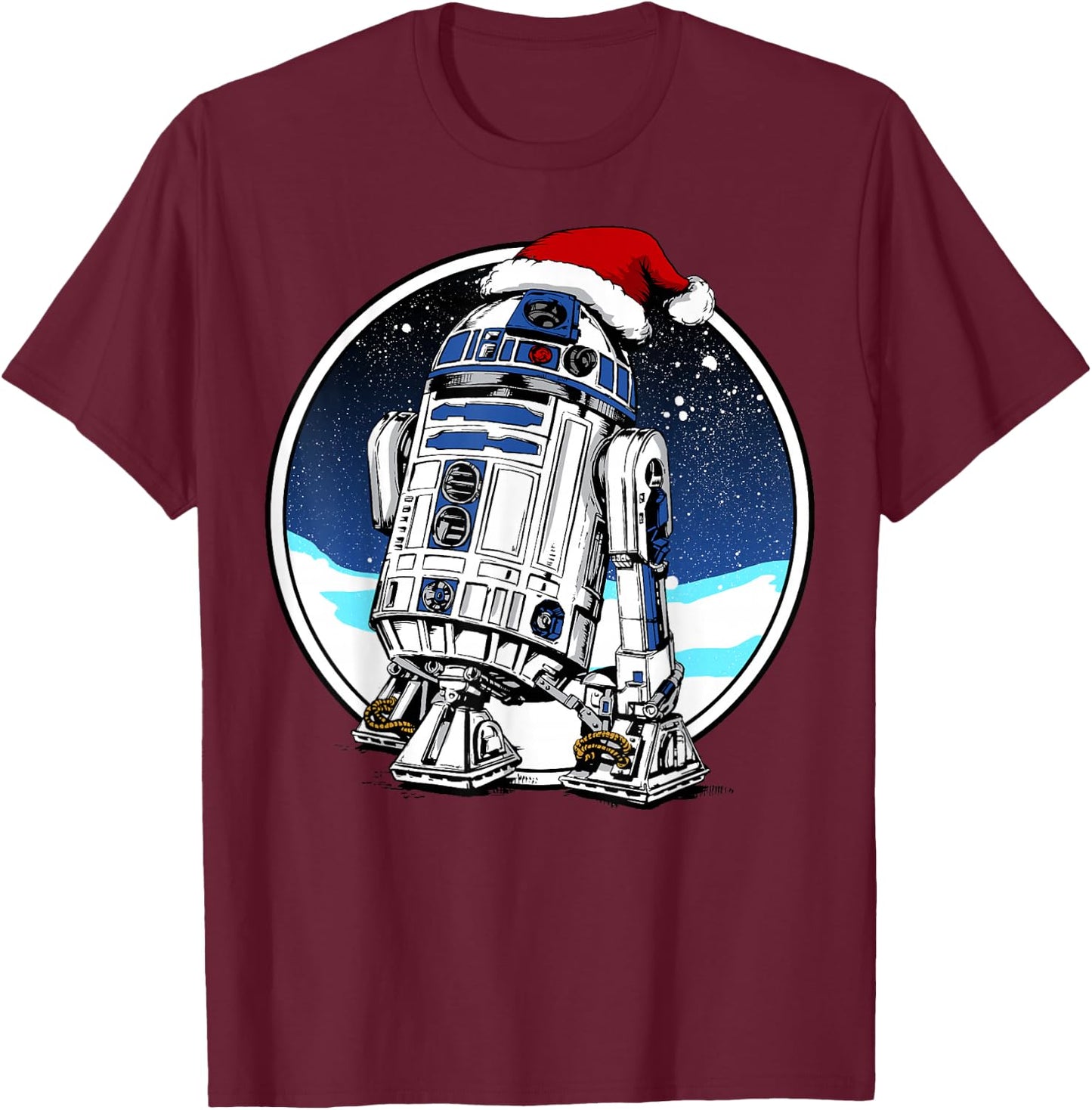 Star Wars Holiday Santa Hat Christmas R2-D2 Circle T-Shirt - T-Shirt | Maroon