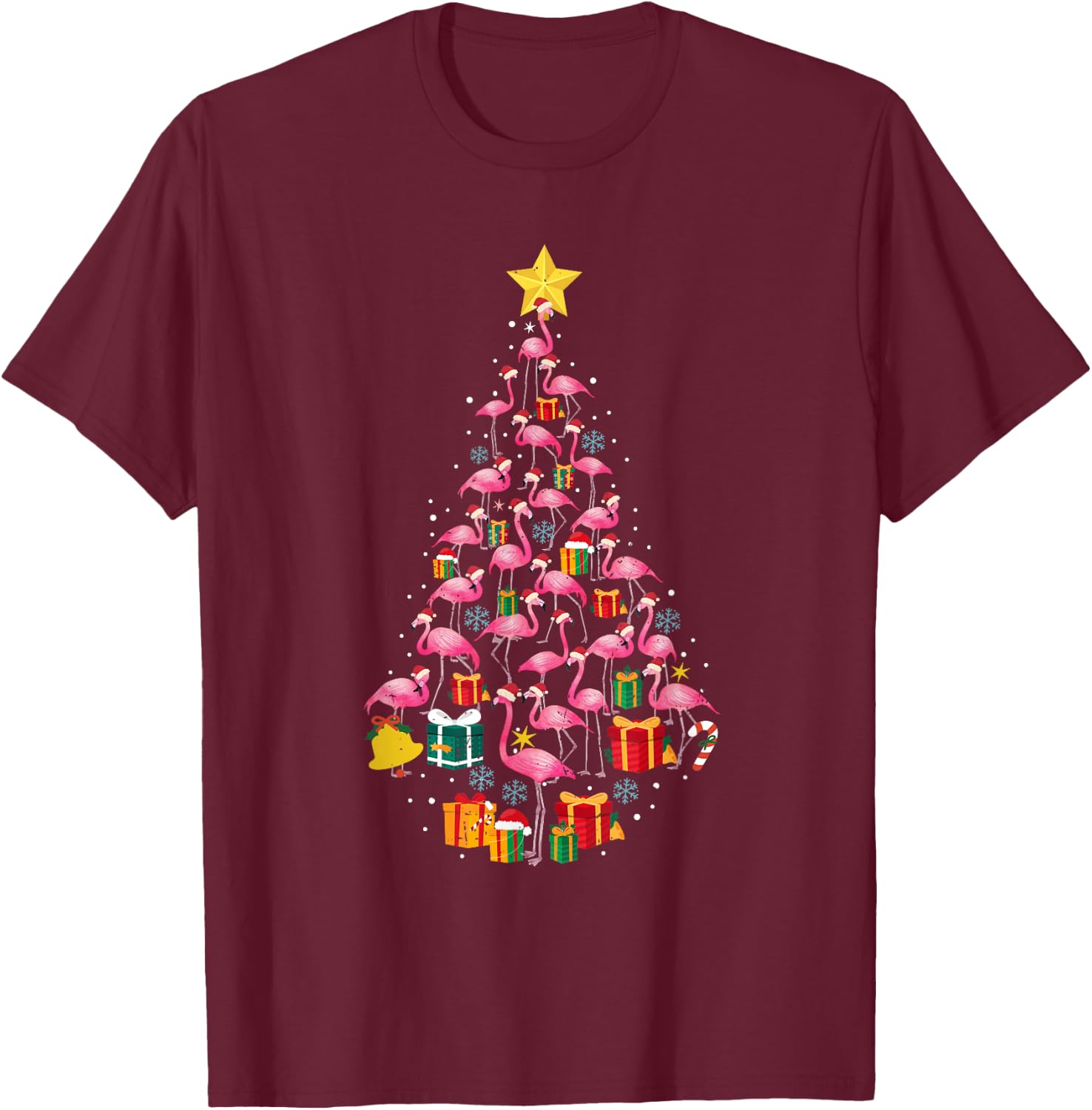 Pink Flamingo Santa Merry Christmas Tree Lights Girls T-Shirt - T-Shirt | Maroon