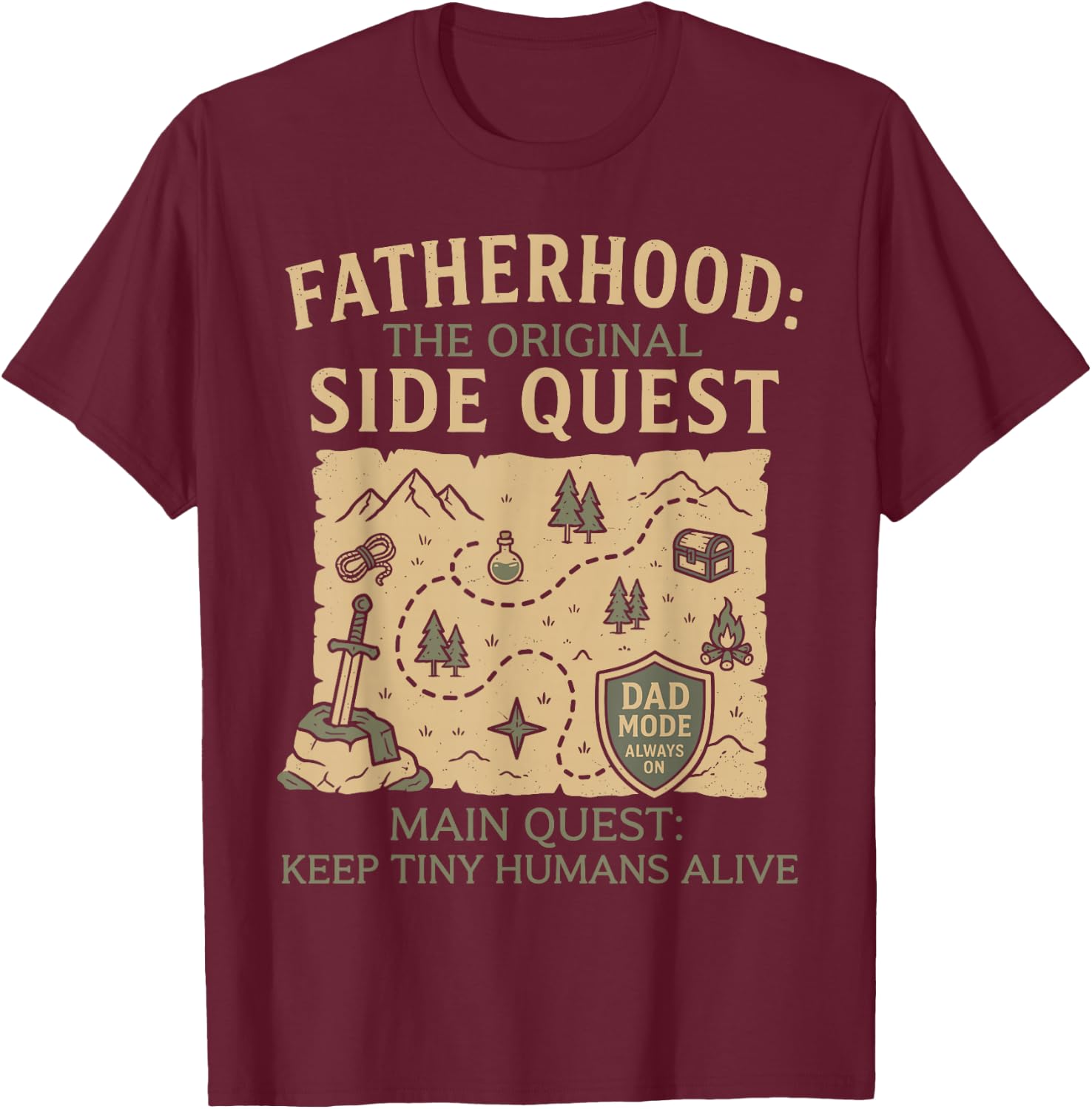 Funny Gamer Dad Fatherhood Side Quest Father's Day RPG Dad T-Shirt - T-Shirt | Maroon