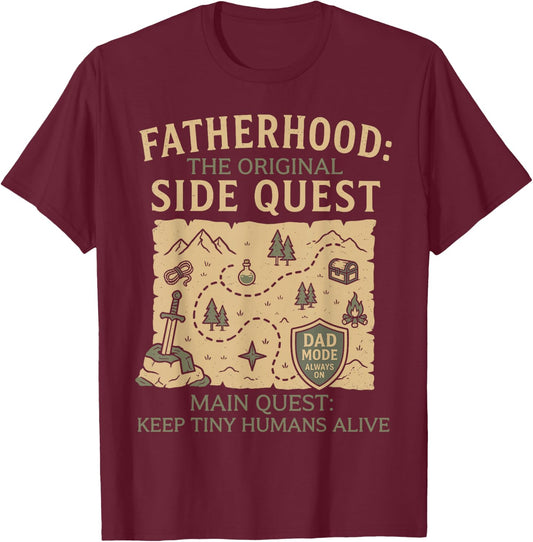 Funny Gamer Dad Fatherhood Side Quest Father's Day RPG Dad T-Shirt - T-Shirt | Maroon