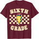 Retro 6th Sixth Grade Teacher Lightning Bolt Pencil Teacher T-Shirt - T-Shirt | Maroon