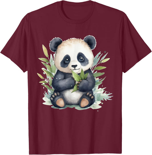 Watercolor Panda T-Shirt - T-Shirt | Maroon