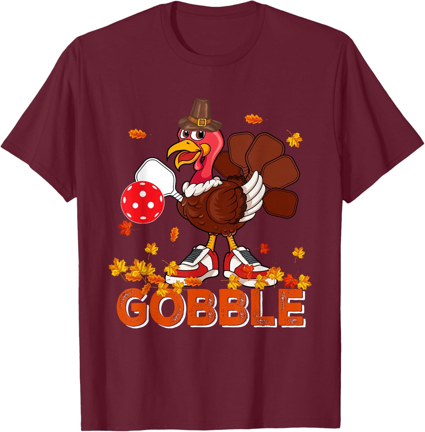 Vintage Gobble Thanksgiving Turkey Playing Pickleball Player T-Shirt - T-Shirt | Maroon