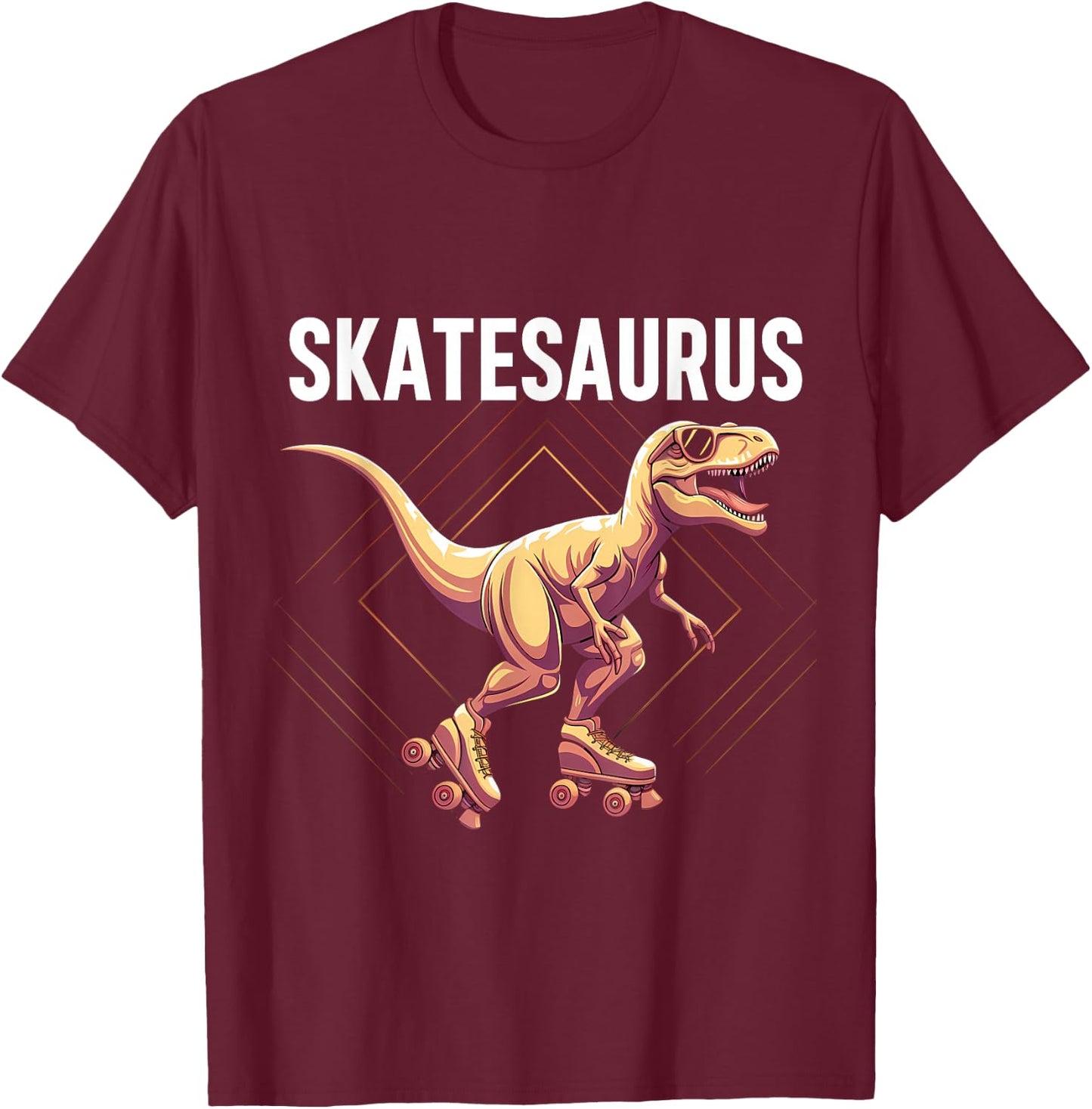 Skate Dinosaur Roller Skating T-Rex Dino Funny Roller Skater T-Shirt - T-Shirt | Maroon