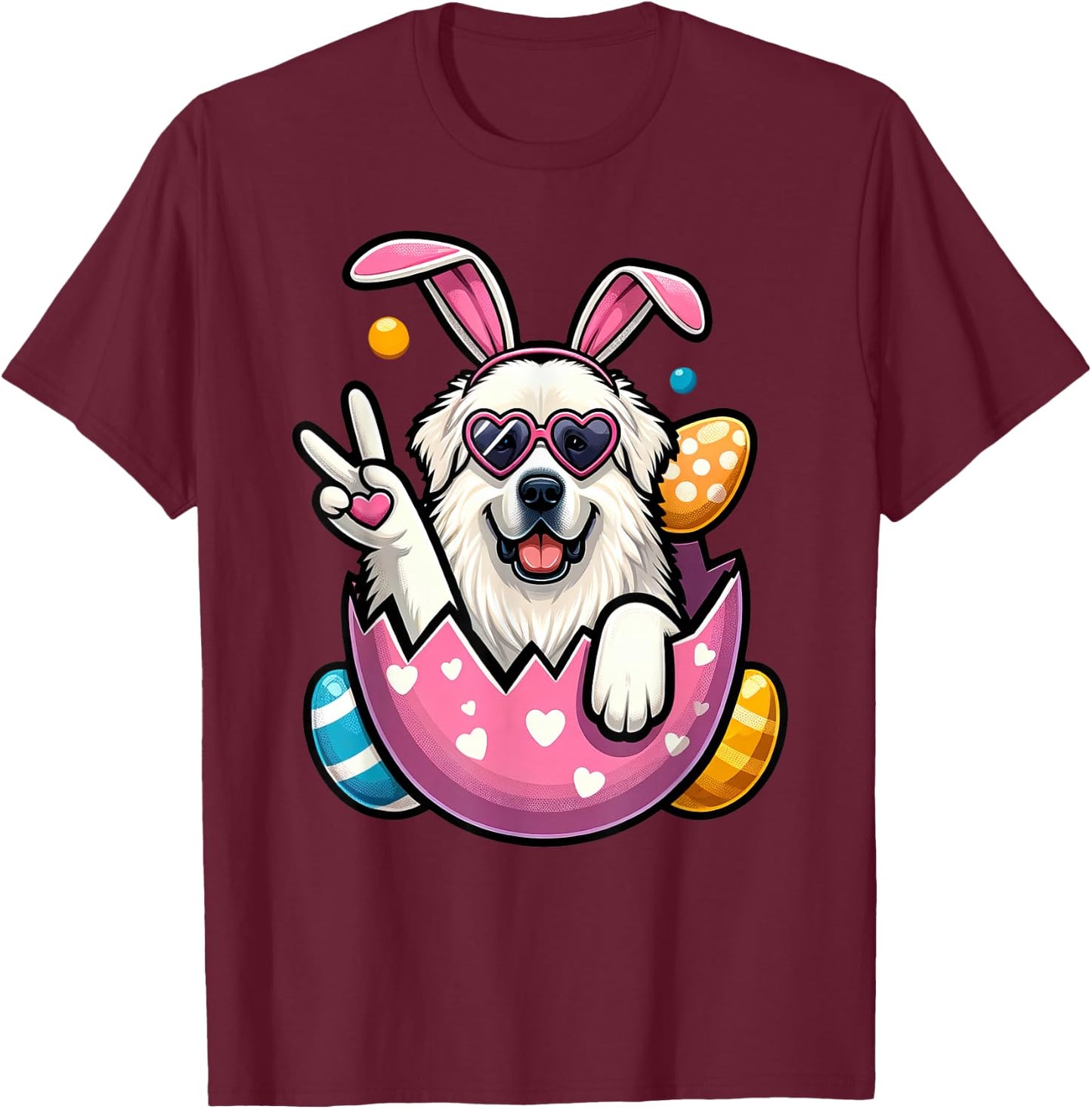 Peace Sign Hand Great Pyrenees Bunny Kids Easter T-Shirt - T-Shirt | Maroon
