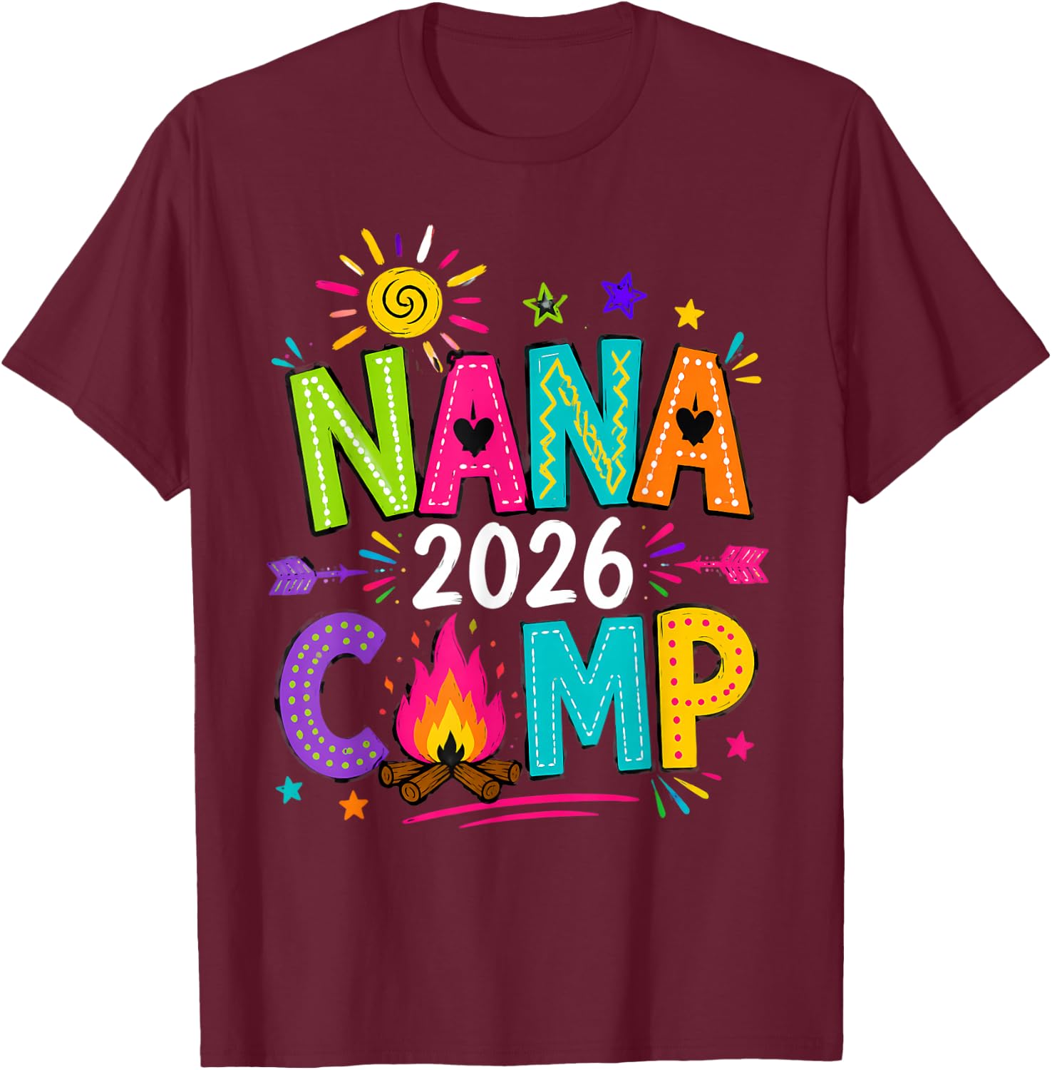 Nana Camp 2026 Family Summer Vacation Camping Crew Kids T-Shirt - T-Shirt | Maroon