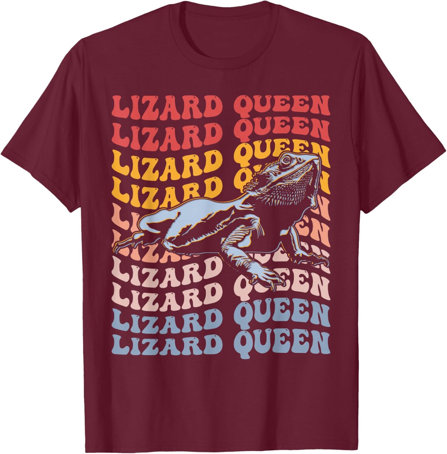 Lizard Queen Groovy Bearded Dragon Lizard Lover Girl Queen T-Shirt - T-Shirt | Maroon