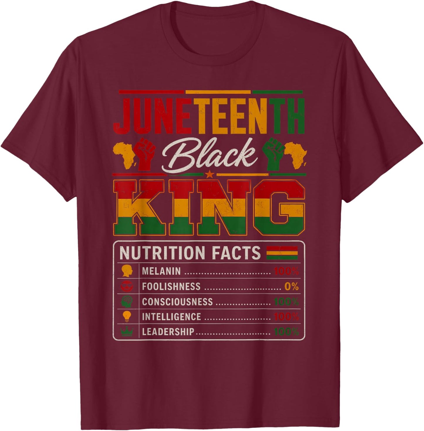Juneteenth Shirts Men Black King Nutrition Facts African Dad T-Shirt - T-Shirt | Maroon