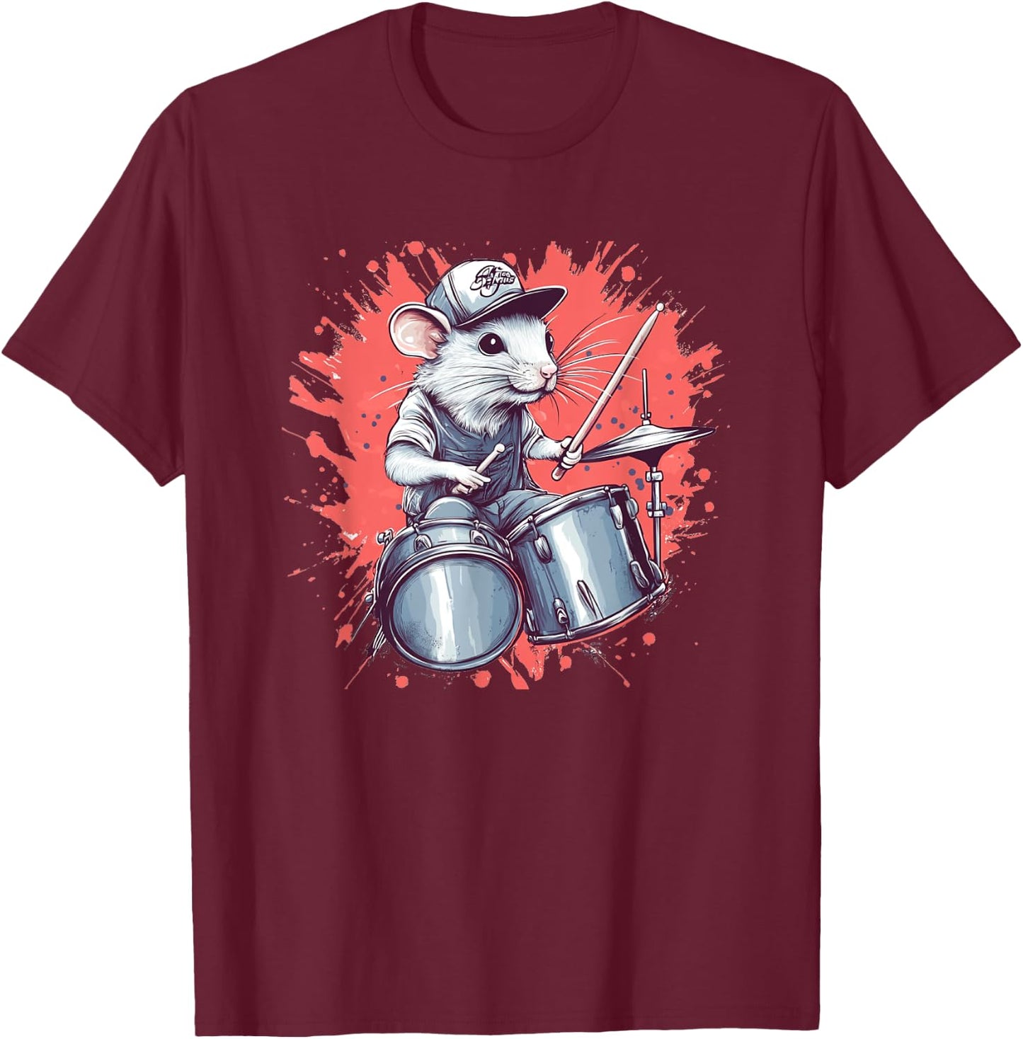 Costume drôle de batteur de rat blanc pour les amateurs de souris et de batterie T-Shirt - T-Shirt | Maroon