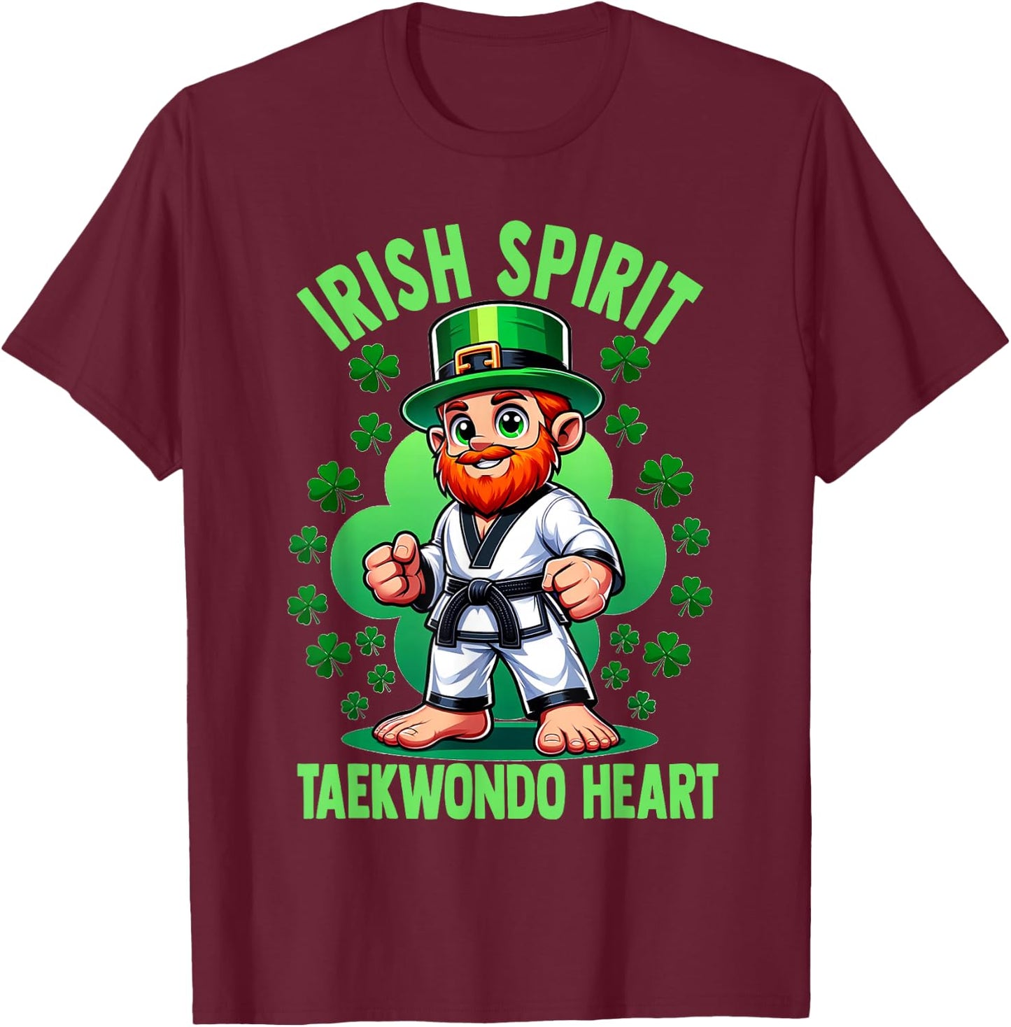 St Patricks Day Martial Arts Irish Spirit Taekwondo Heart T-Shirt - T-Shirt | Maroon