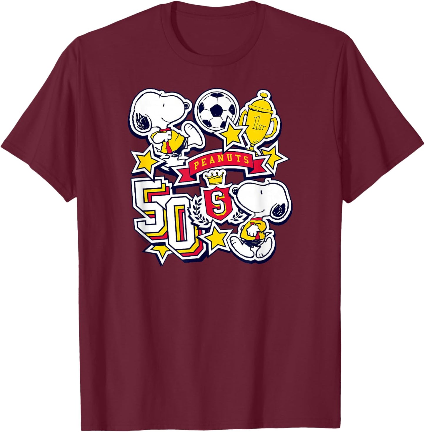 Snoopy - Soccer Stickers T-Shirt - T-Shirt | Maroon