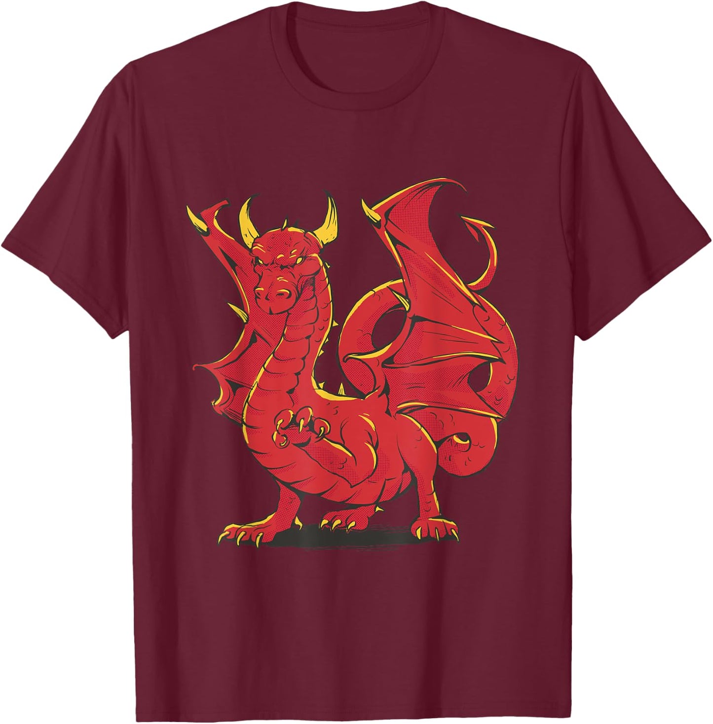 Cool Red Fire Dragon Fantasy Artwork Graphic T-Shirt - T-Shirt | Maroon