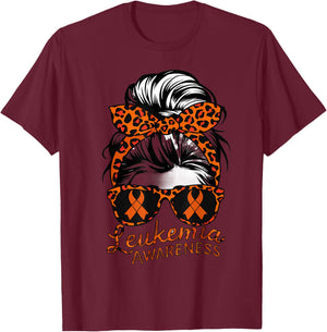 Leukemia Cancer Awareness Girl Head Scarf Orange Ribbon T-Shirt - T-Shirt | Maroon