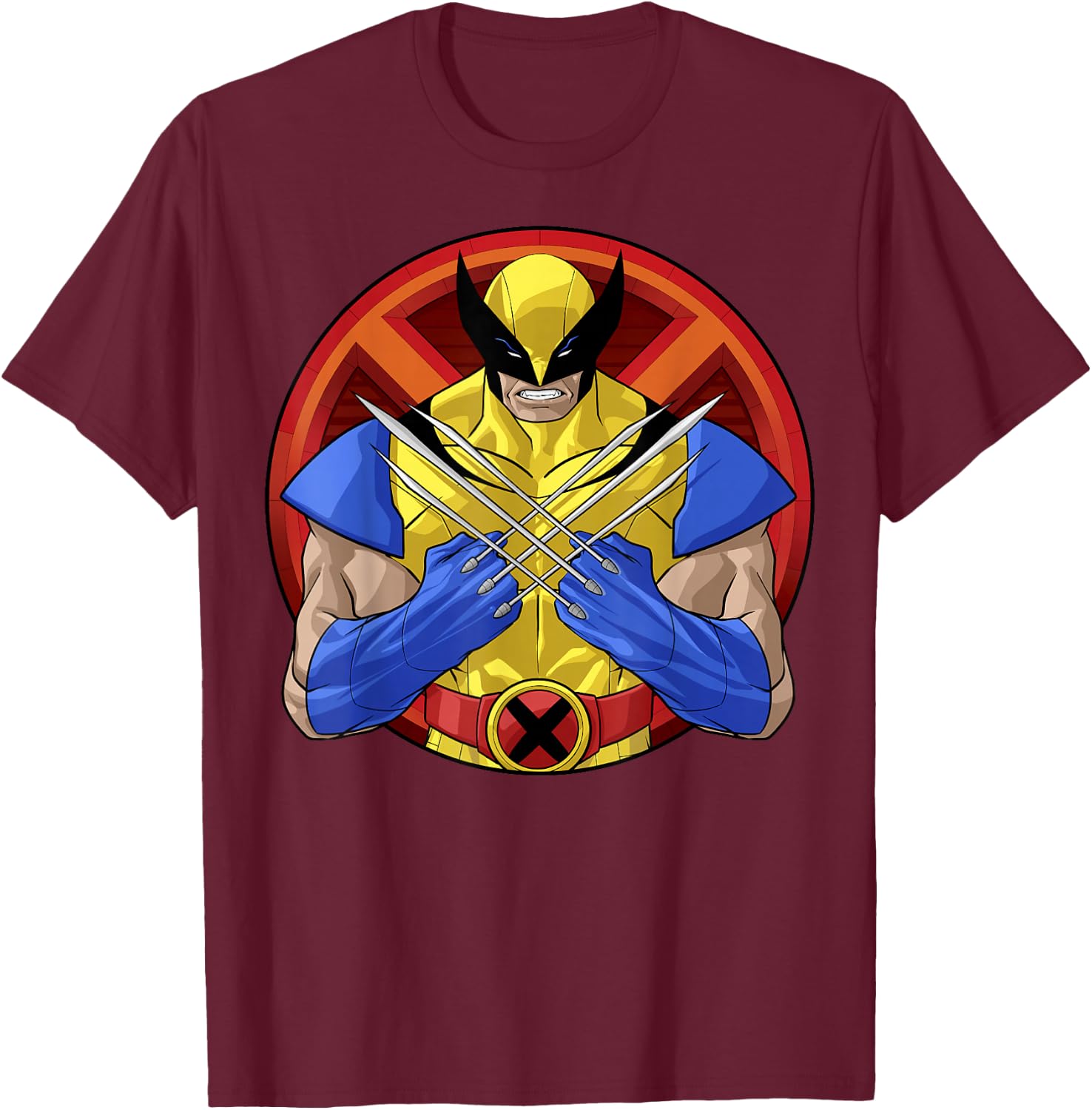 Marvel X-Men Wolverine Classic Claw Cross Portrait T-Shirt - T-Shirt | Maroon