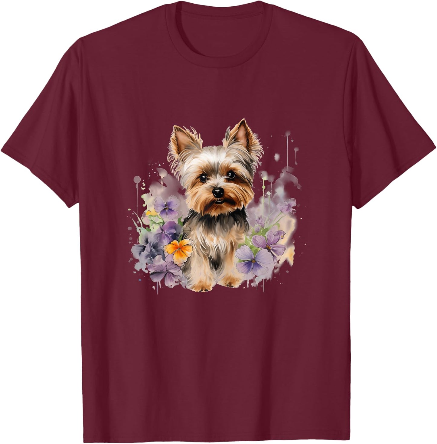 Yorkshire Terrier Mom Floral Yorkie Dog Lover Flowers Cute , White T-Shirt - T-Shirt | Maroon