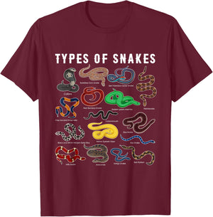 Types of Snakes Shirt SNAKE Species Types of Snake T-Shirt - T-Shirt | Maroon