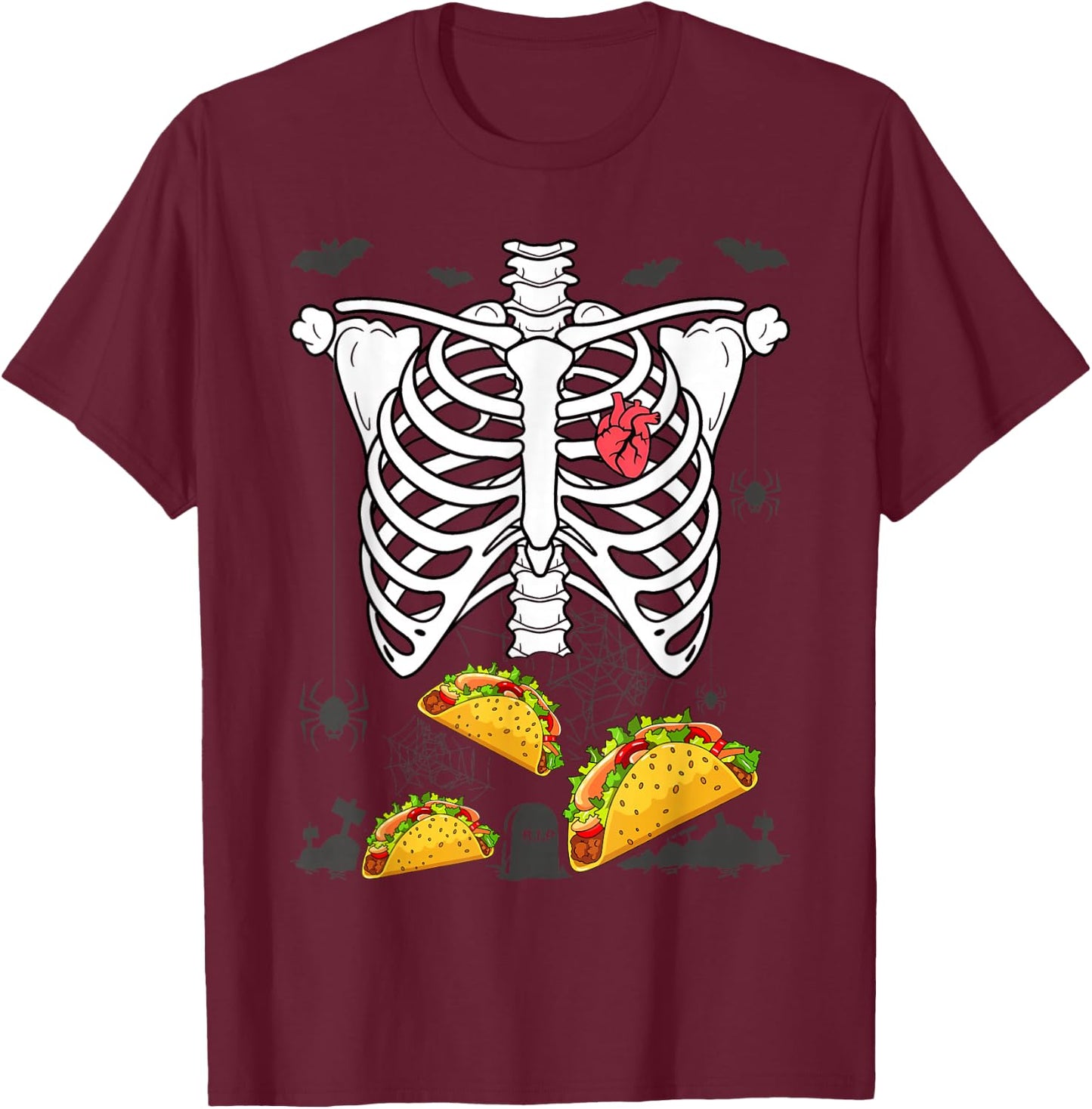 Halloween Dad Skeleton Taco Belly Funny Pregnancy Couple Men T-Shirt - T-Shirt | Maroon