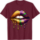 Eye-Catching Glossy Dripping Gold Leopard Print Lips T-Shirt - T-Shirt | Maroon