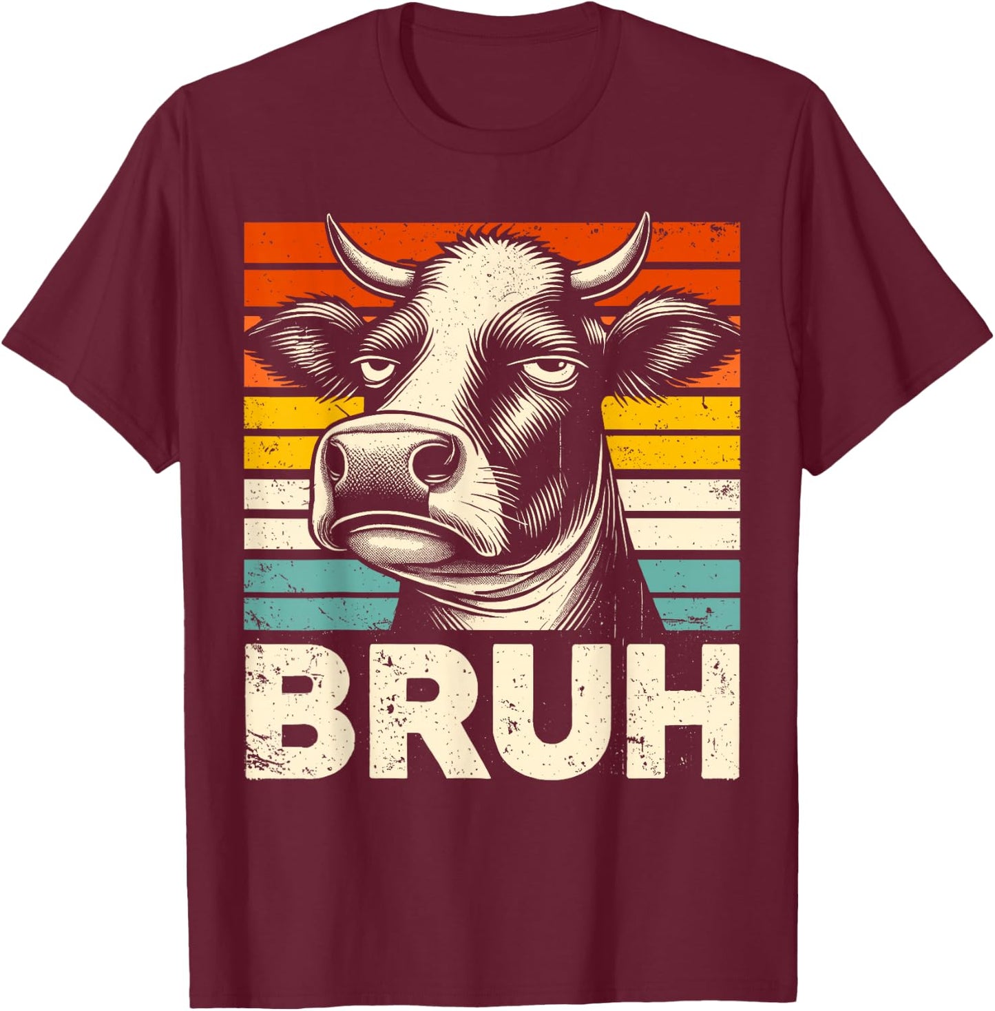 Funny Graphic Meme Cow Bruh For Boys Girls Kids Men Women T-Shirt - T-Shirt | Maroon